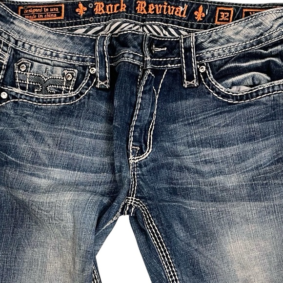 🎉HP! ❤️ Vintage Y2K Rock Revival Venus Sandblasted Bootcut Jeans Sz 32 - Picture 3 of 9